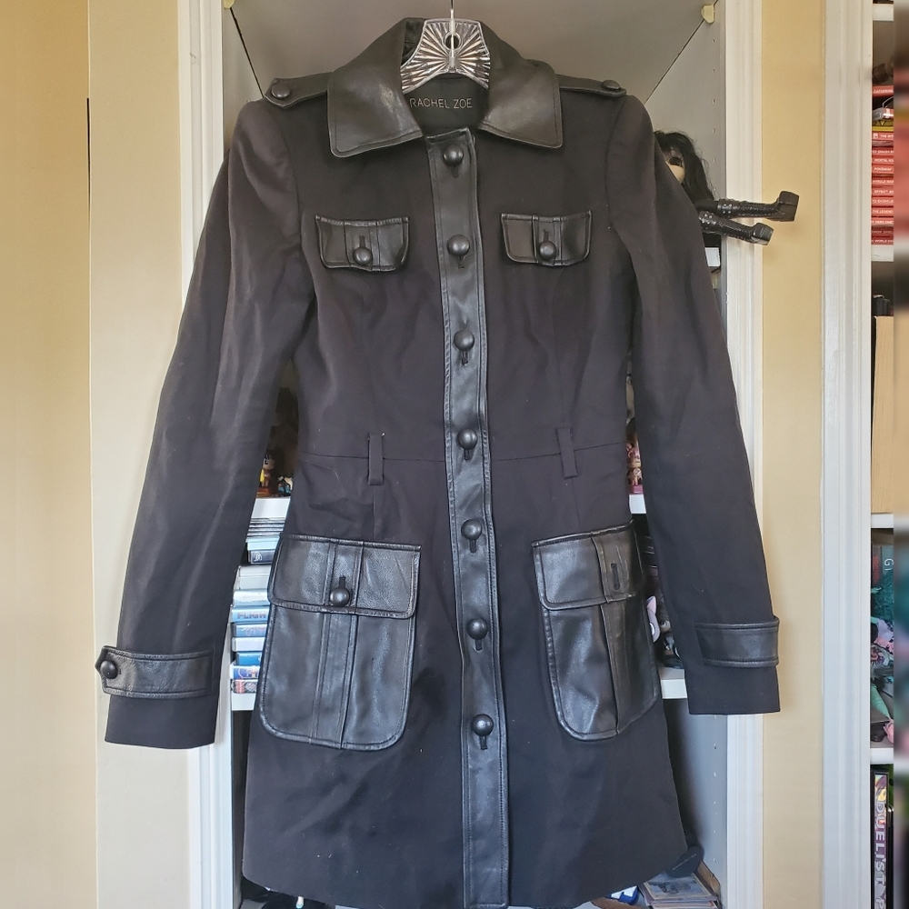 Black Rachel Zoe trench with leather accents sz 2
